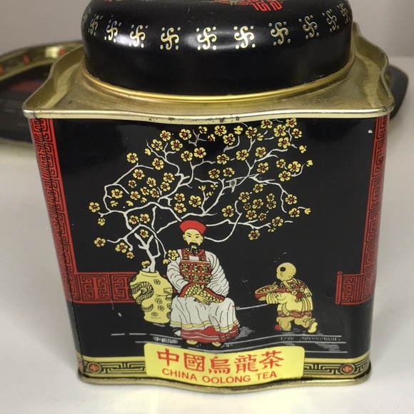 Vintage Asian Tin Tea Containers On Tray Decorative - Picture 9 of 16